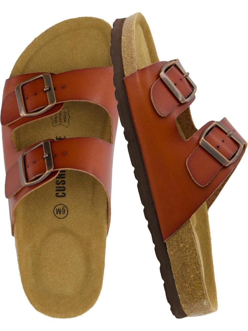 Women Whiskey Footbed Sandals Comfort Double Buckle Two Strap Slide Flats Shoes